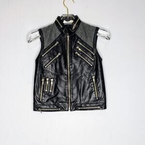 Krma Black Leather Zip Up Vest Sleeveless Zipper Detail Size 6